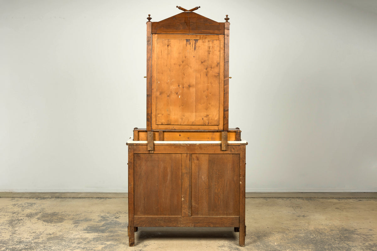 19th Century French Napoleon III Bamboo Dresser with Carrara Marble and Mirror