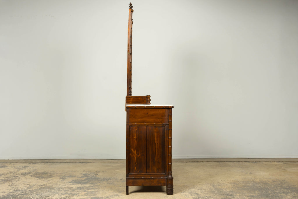 19th Century French Napoleon III Bamboo Dresser with Carrara Marble and Mirror
