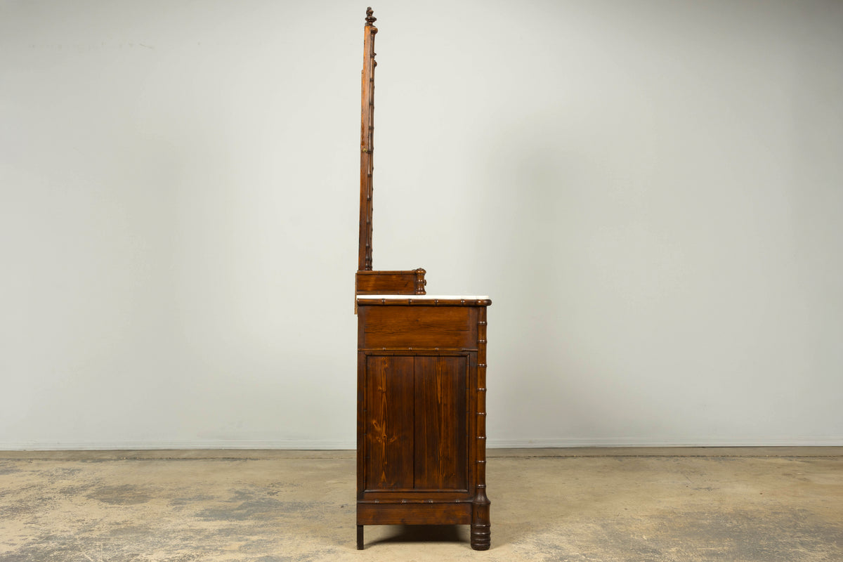 19th Century French Napoleon III Bamboo Dresser with Carrara Marble and Mirror