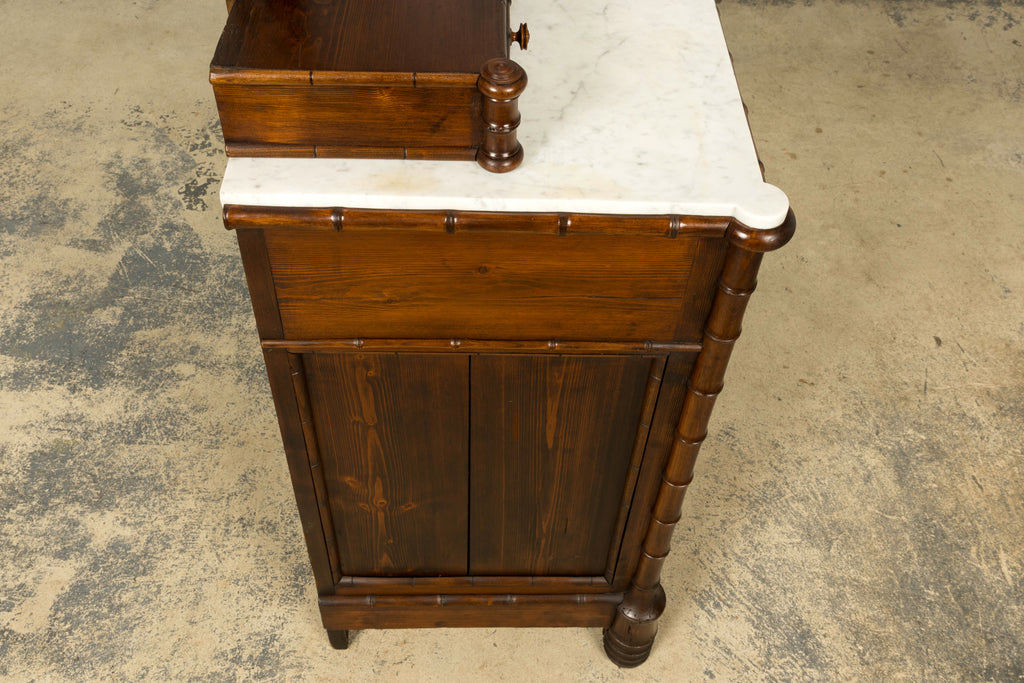 19th Century French Napoleon III Bamboo Dresser with Carrara Marble and Mirror