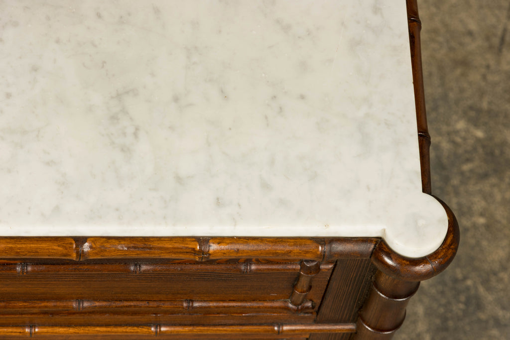 19th Century French Napoleon III Bamboo Dresser with Carrara Marble and Mirror