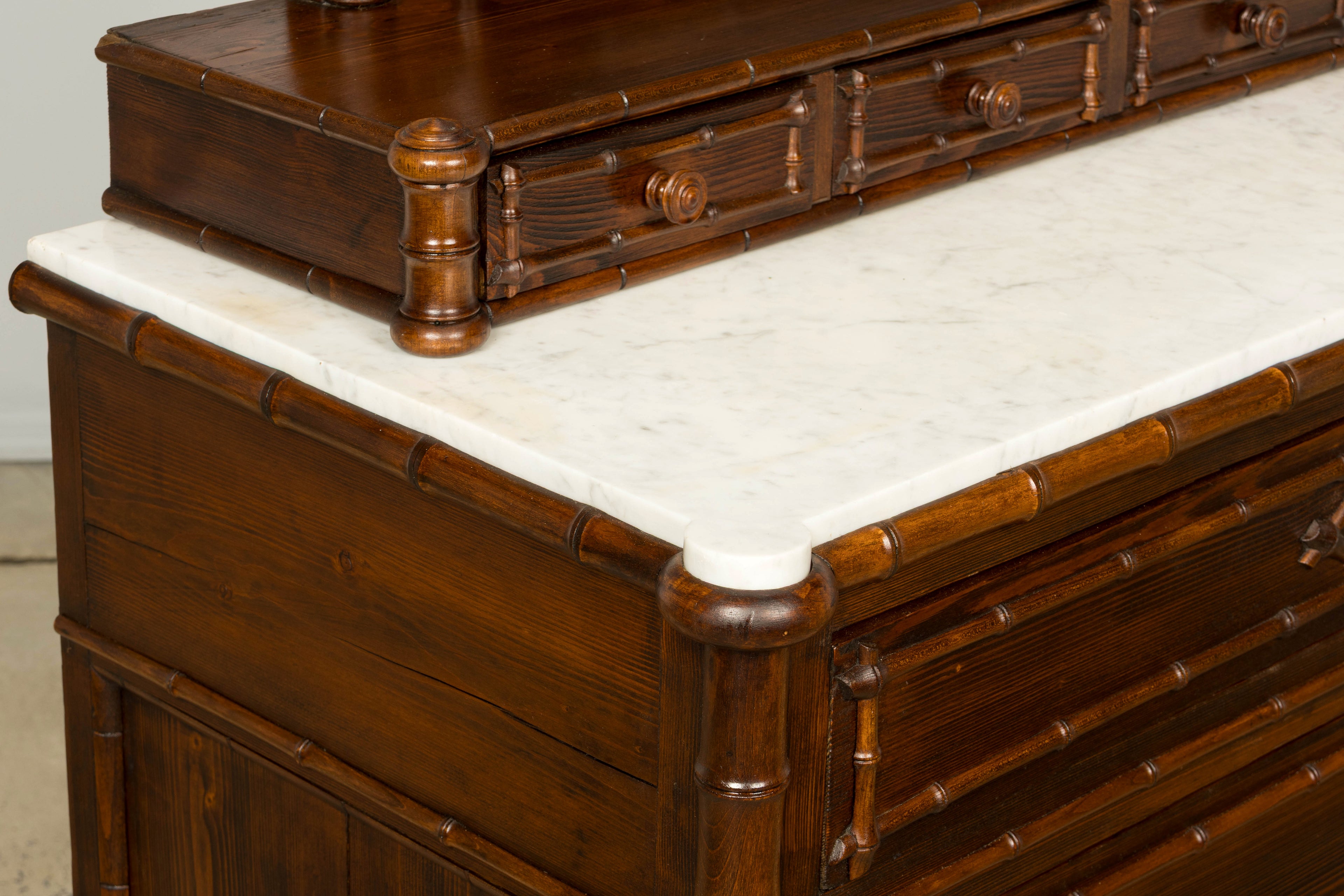 19th Century French Napoleon III Bamboo Dresser with Carrara Marble and Mirror