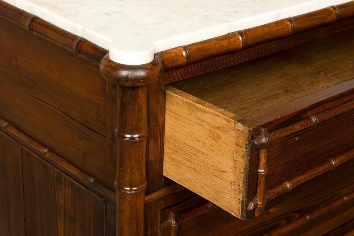 19th Century French Napoleon III Bamboo Dresser with Carrara Marble and Mirror