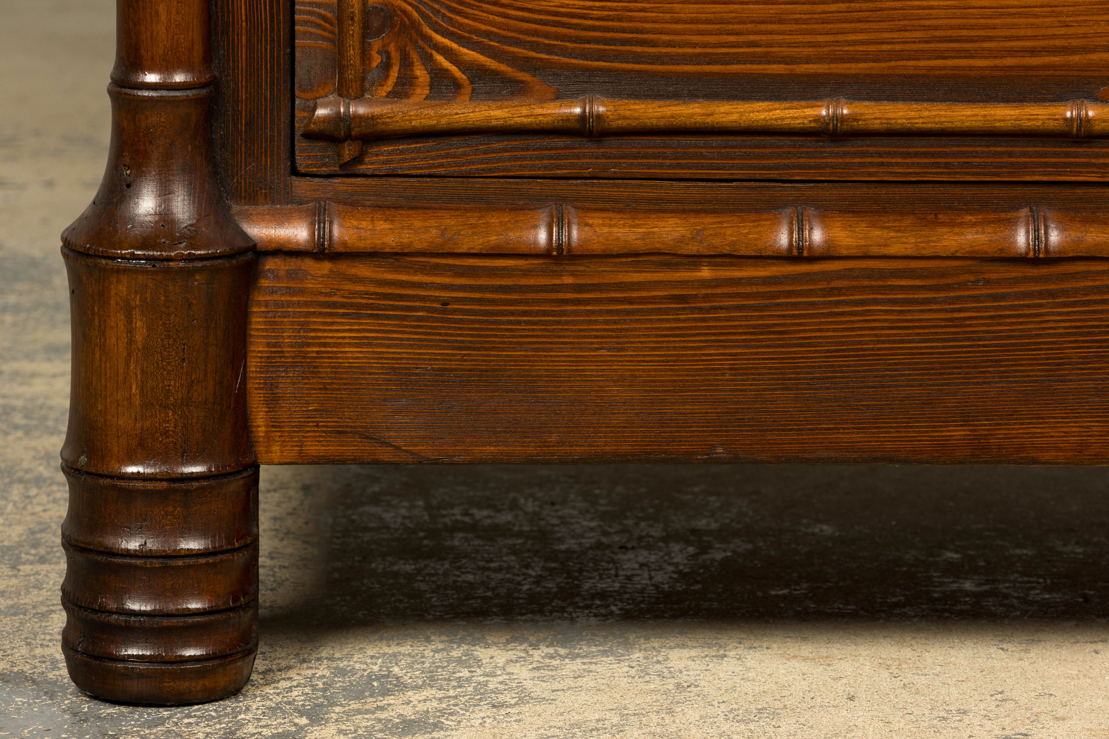 19th Century French Napoleon III Bamboo Dresser with Carrara Marble and Mirror