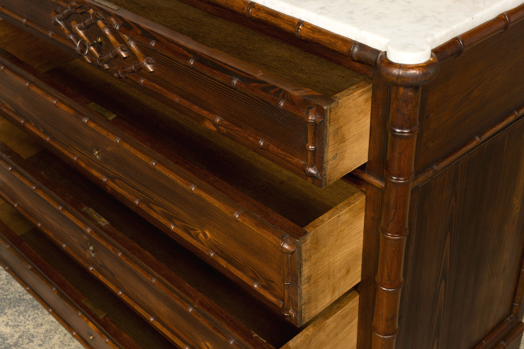 19th Century French Napoleon III Bamboo Dresser with Carrara Marble and Mirror