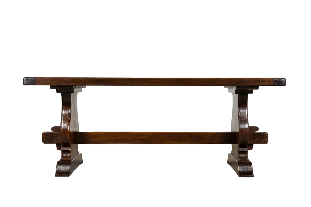 19th Century French Provincial Walnut Trestle Dining Table