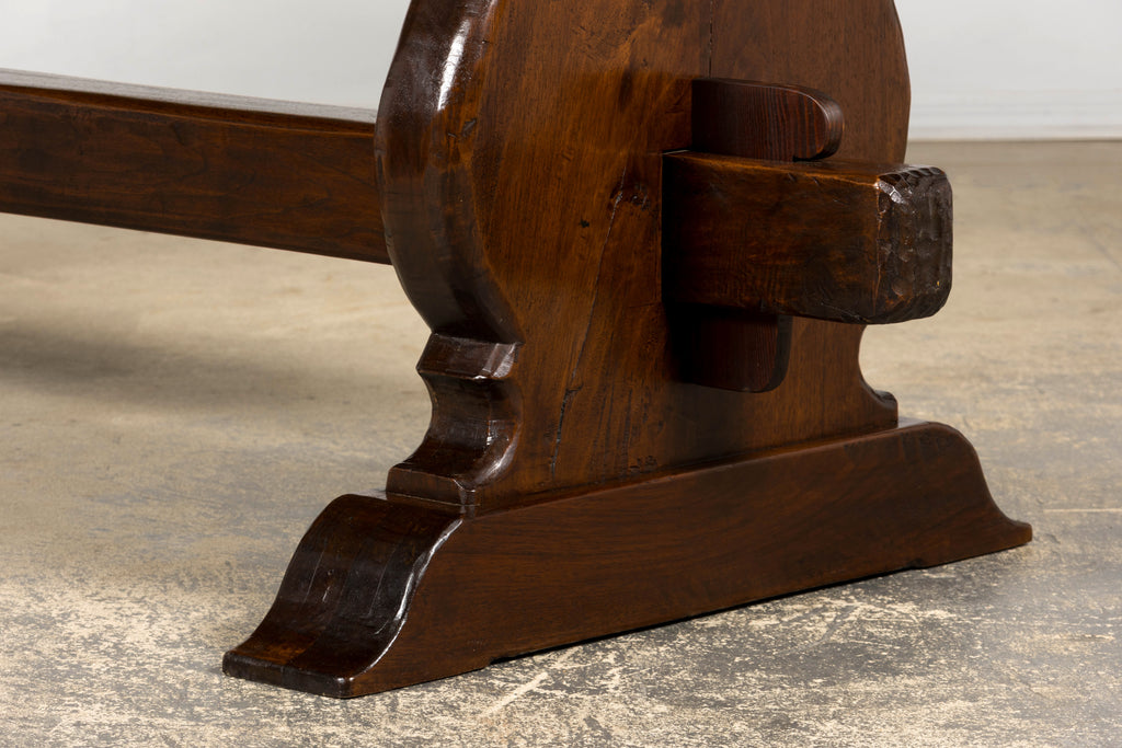 19th Century French Provincial Walnut Trestle Dining Table