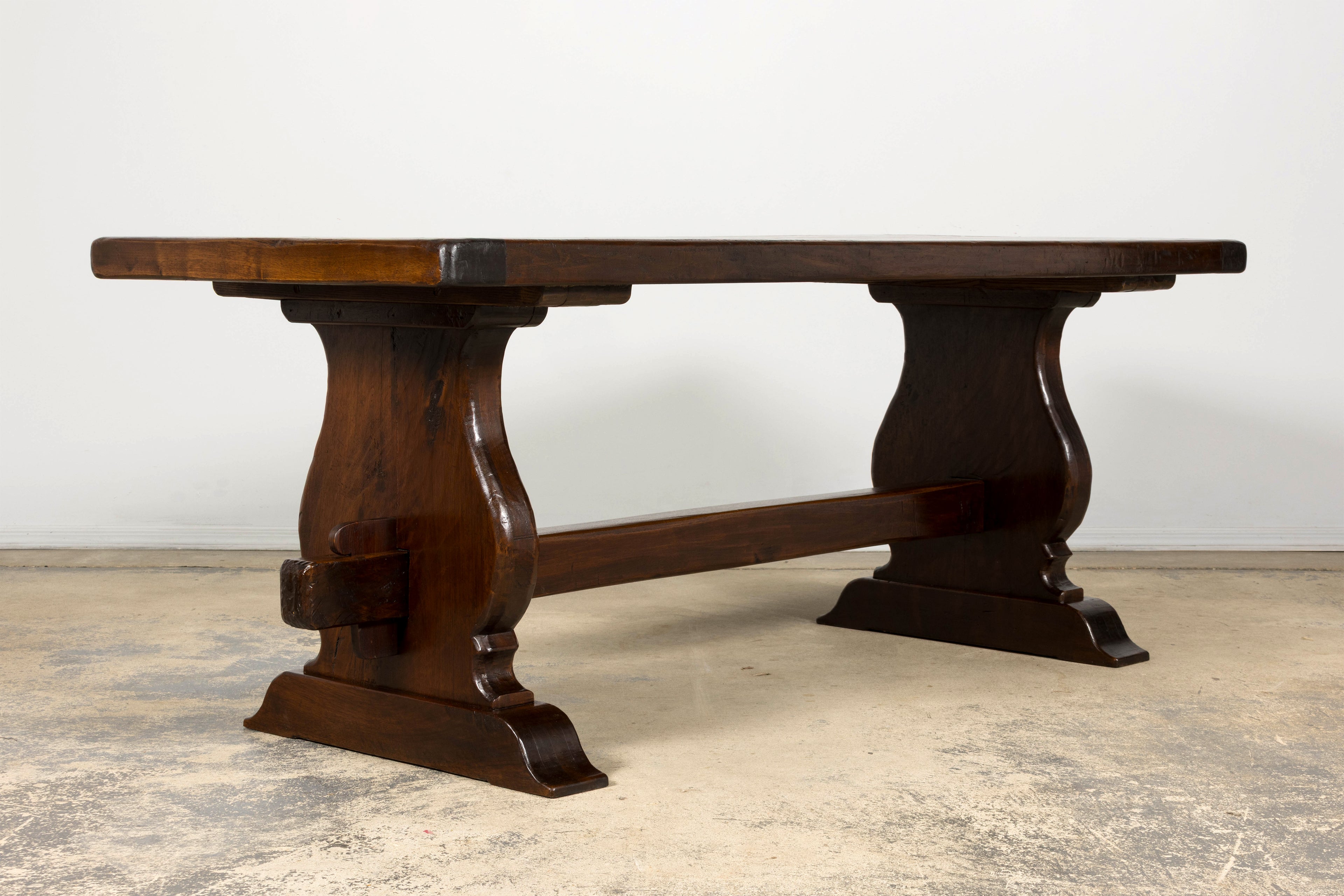 19th Century French Provincial Walnut Trestle Dining Table