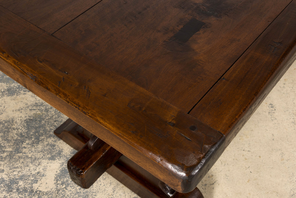 19th Century French Provincial Walnut Trestle Dining Table