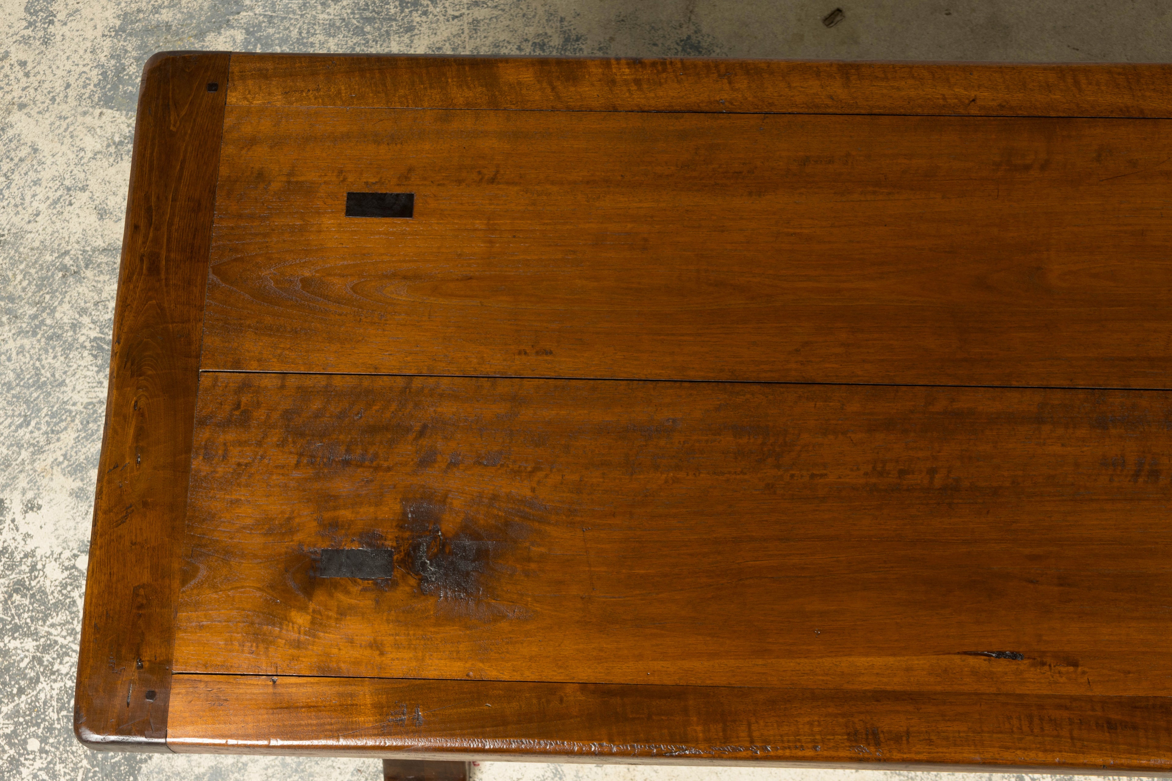 19th Century French Provincial Walnut Trestle Dining Table