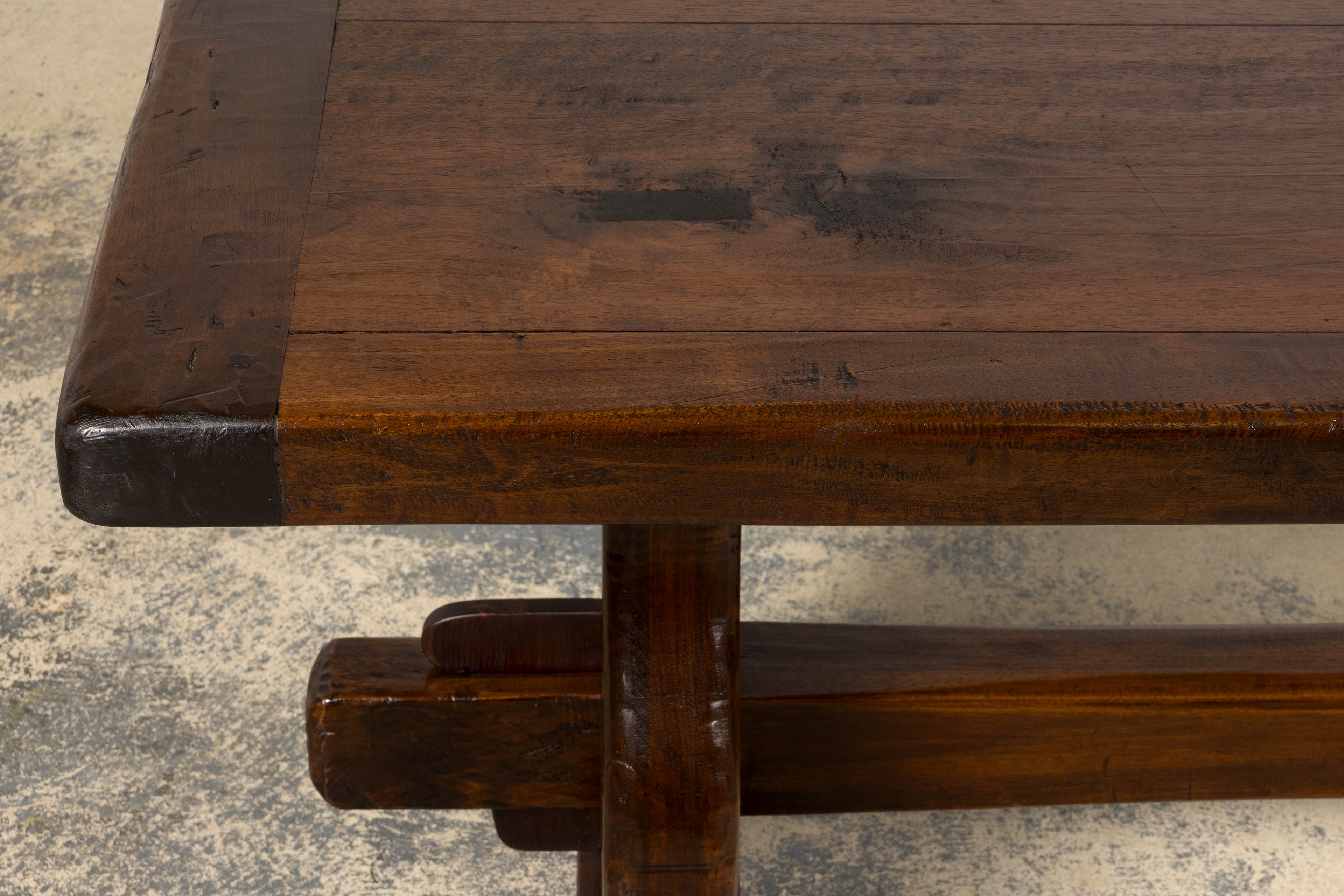19th Century French Provincial Walnut Trestle Dining Table