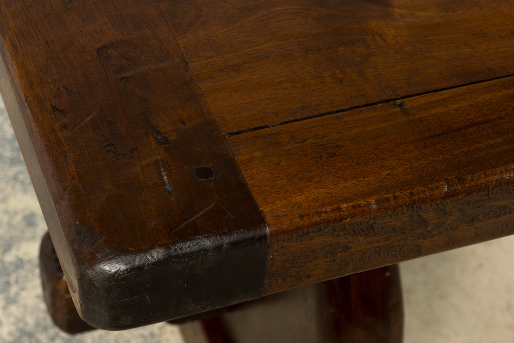 19th Century French Provincial Walnut Trestle Dining Table
