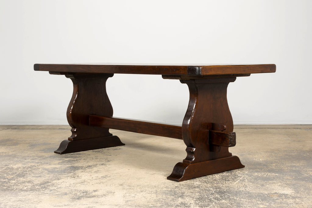 19th Century French Provincial Walnut Trestle Dining Table