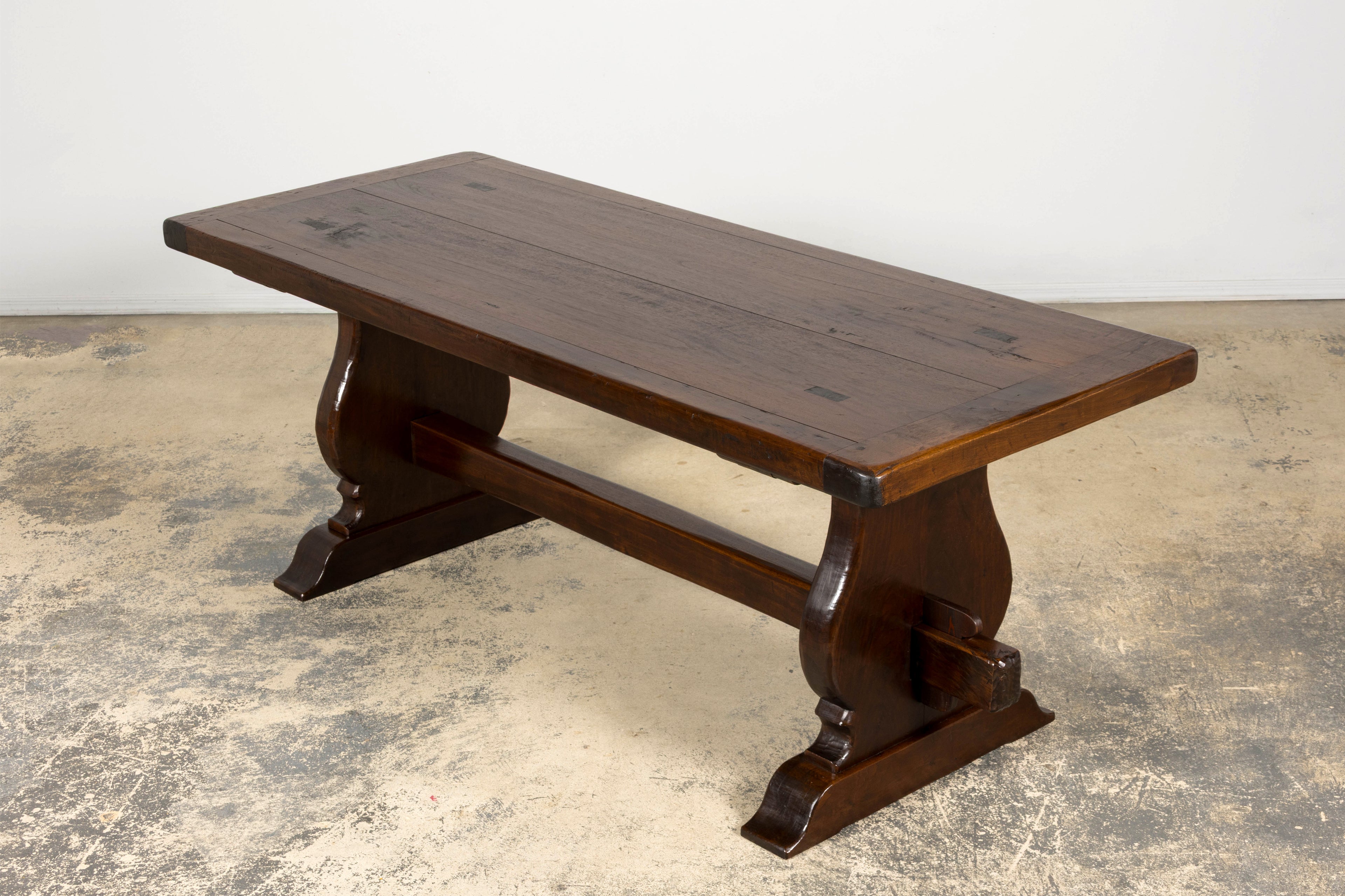 19th Century French Provincial Walnut Trestle Dining Table