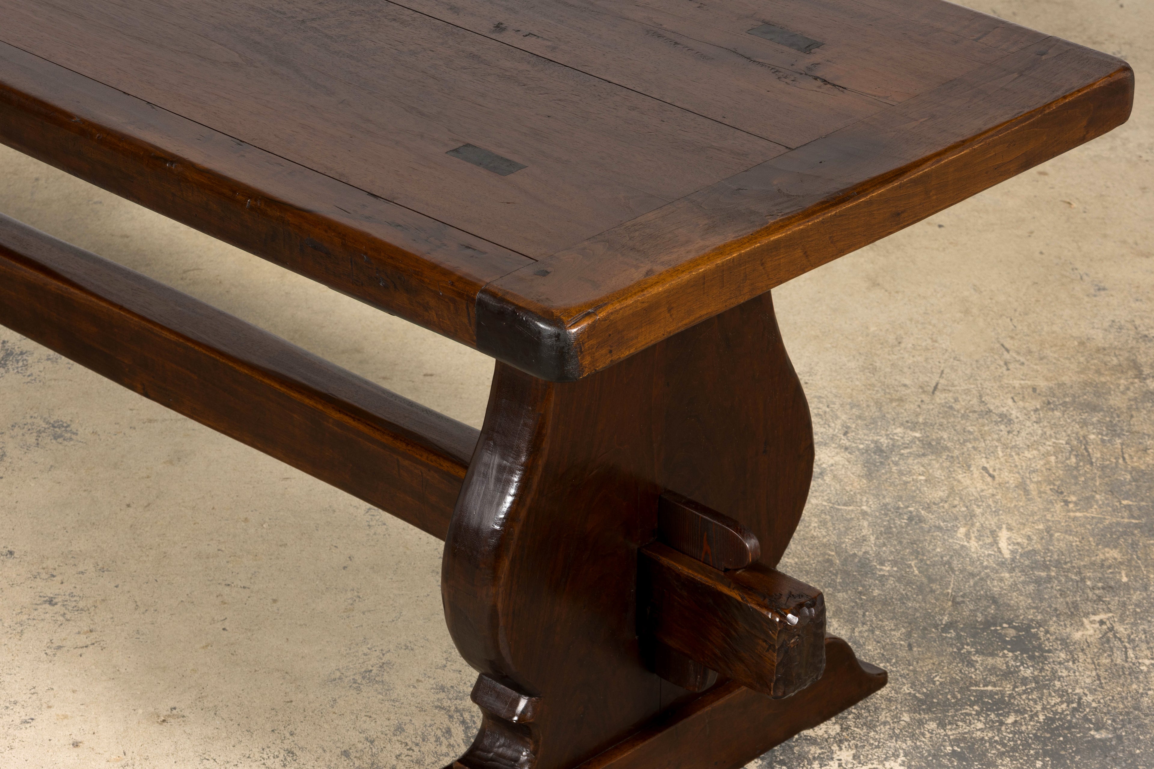 19th Century French Provincial Walnut Trestle Dining Table