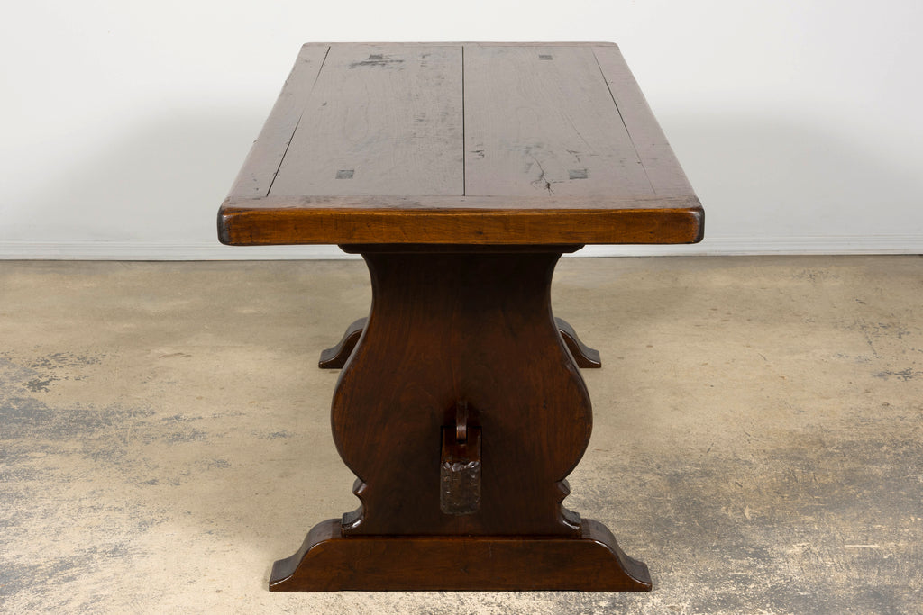 19th Century French Provincial Walnut Trestle Dining Table