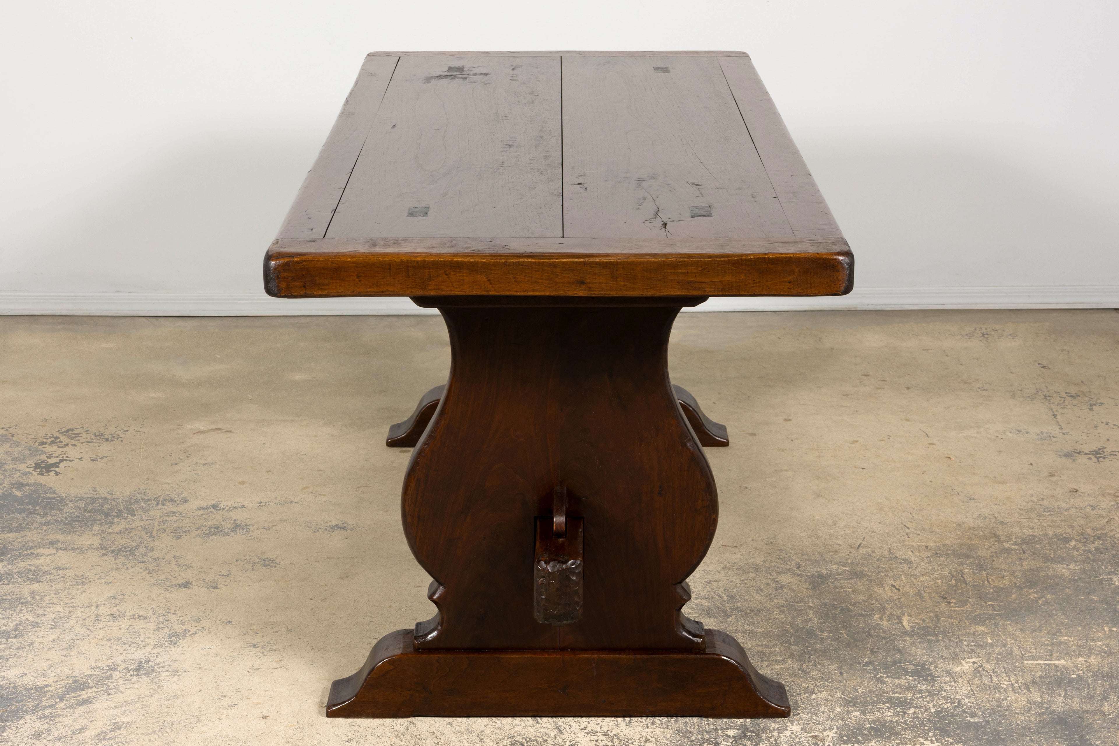 19th Century French Provincial Walnut Trestle Dining Table