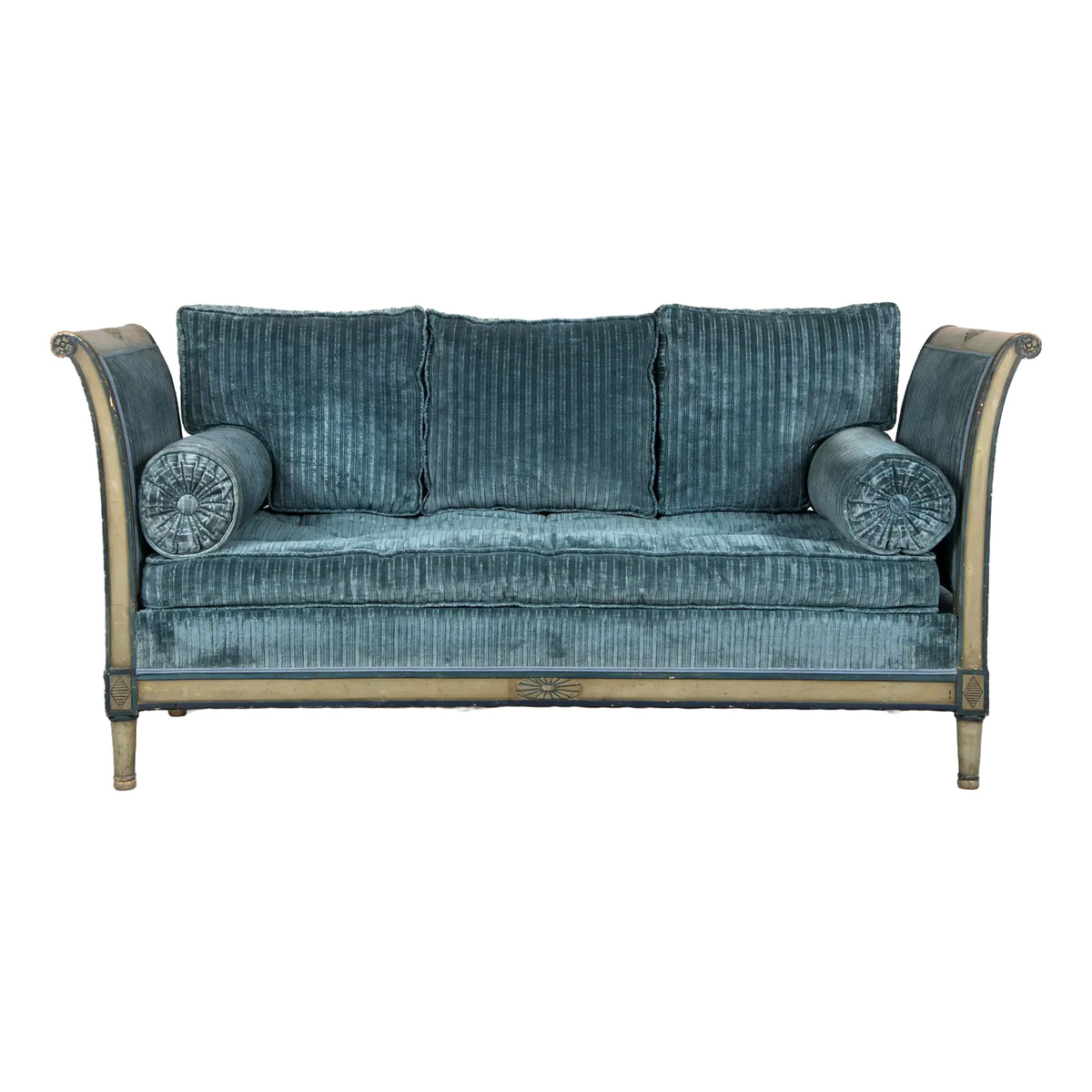 19th Century French Directoire Style Painted Daybed in Blue Velvet