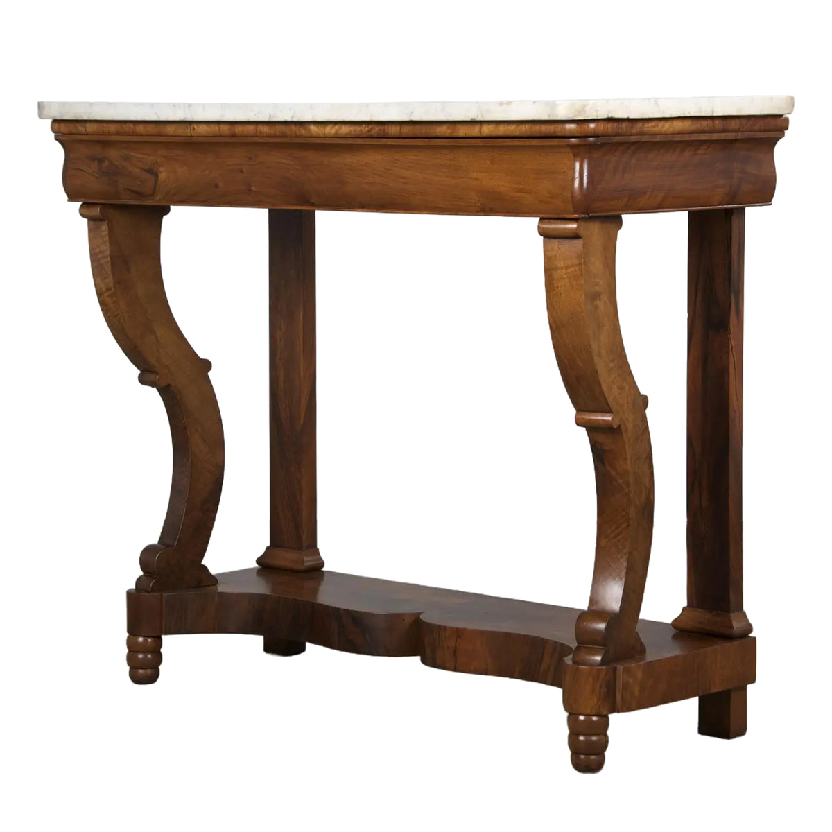19th Century French Empire Style Walnut Console W/ Carrara Marble