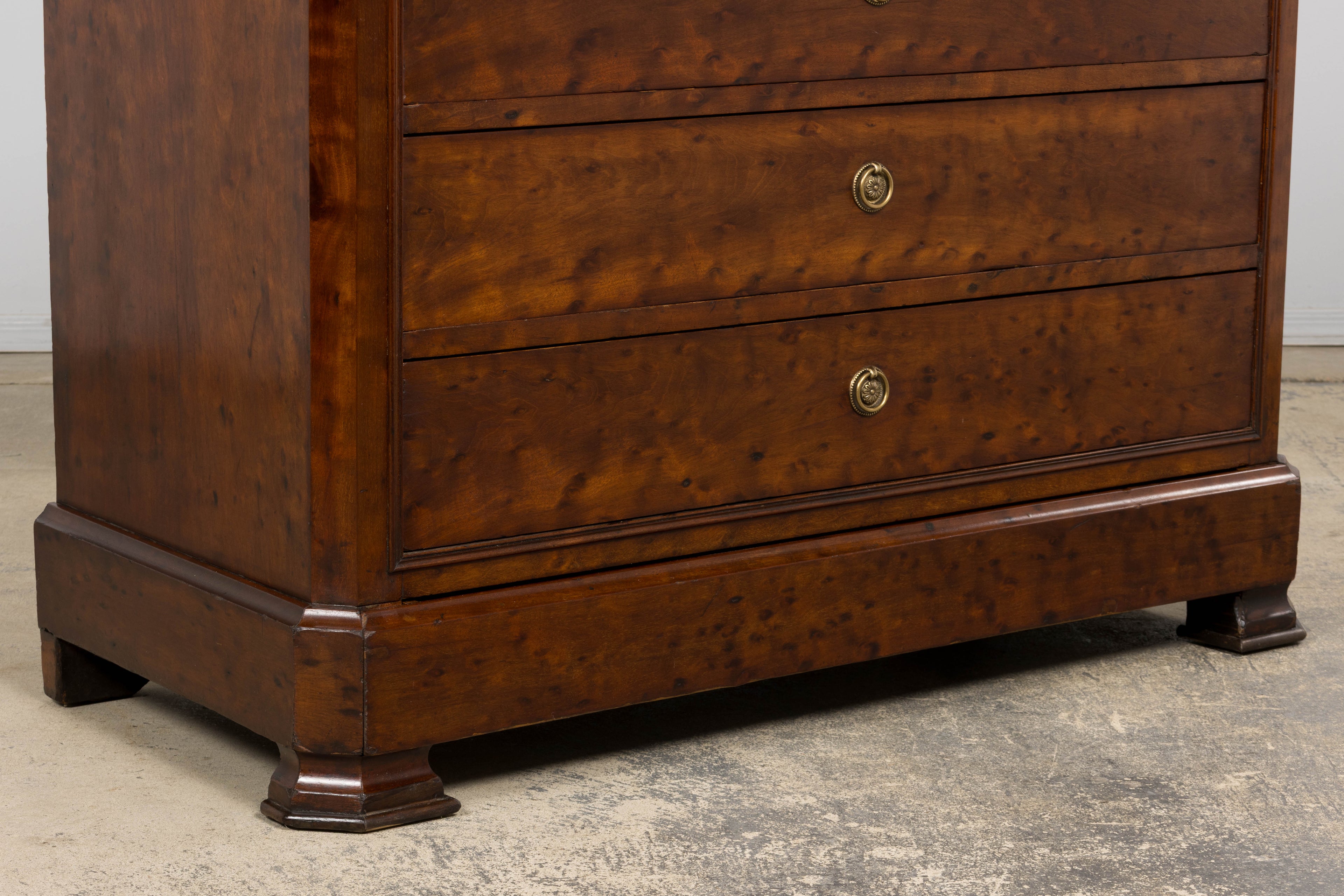 19th Century French Louis Philippe Burl Walnut Commode W/ Carrara Marble