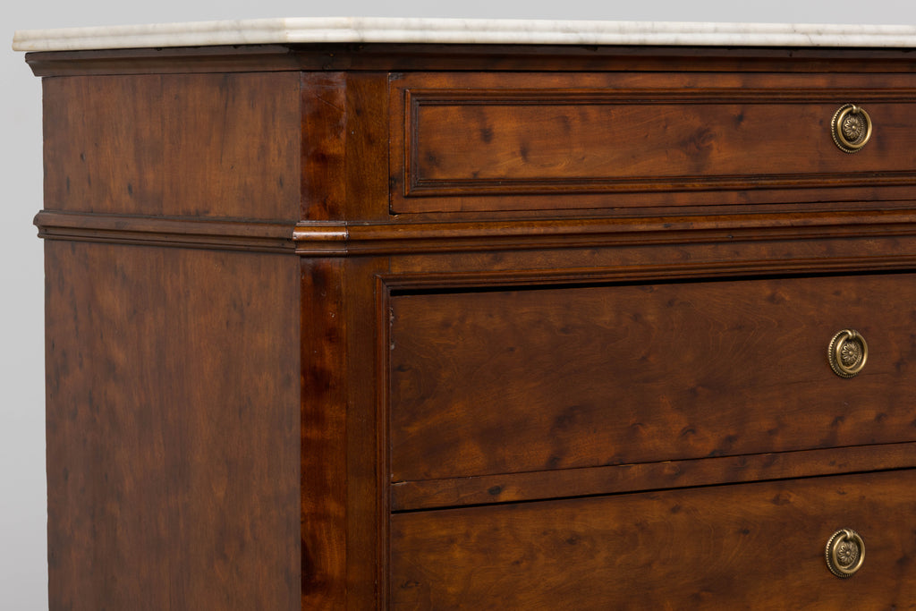 19th Century French Louis Philippe Burl Walnut Commode W/ Carrara Marble