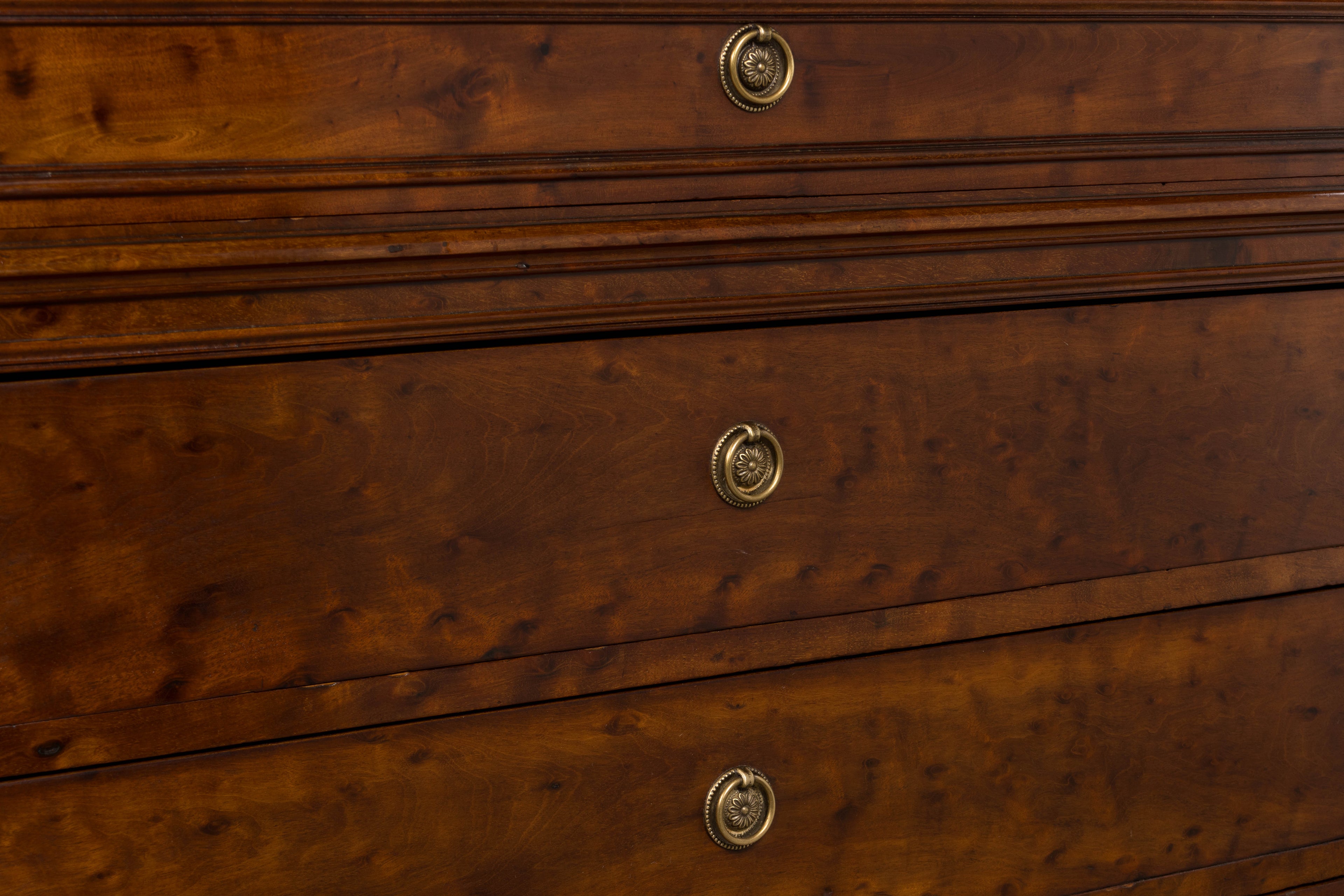 19th Century French Louis Philippe Burl Walnut Commode W/ Carrara Marble