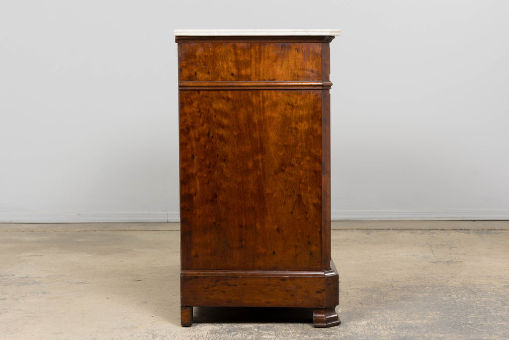 19th Century French Louis Philippe Burl Walnut Commode W/ Carrara Marble