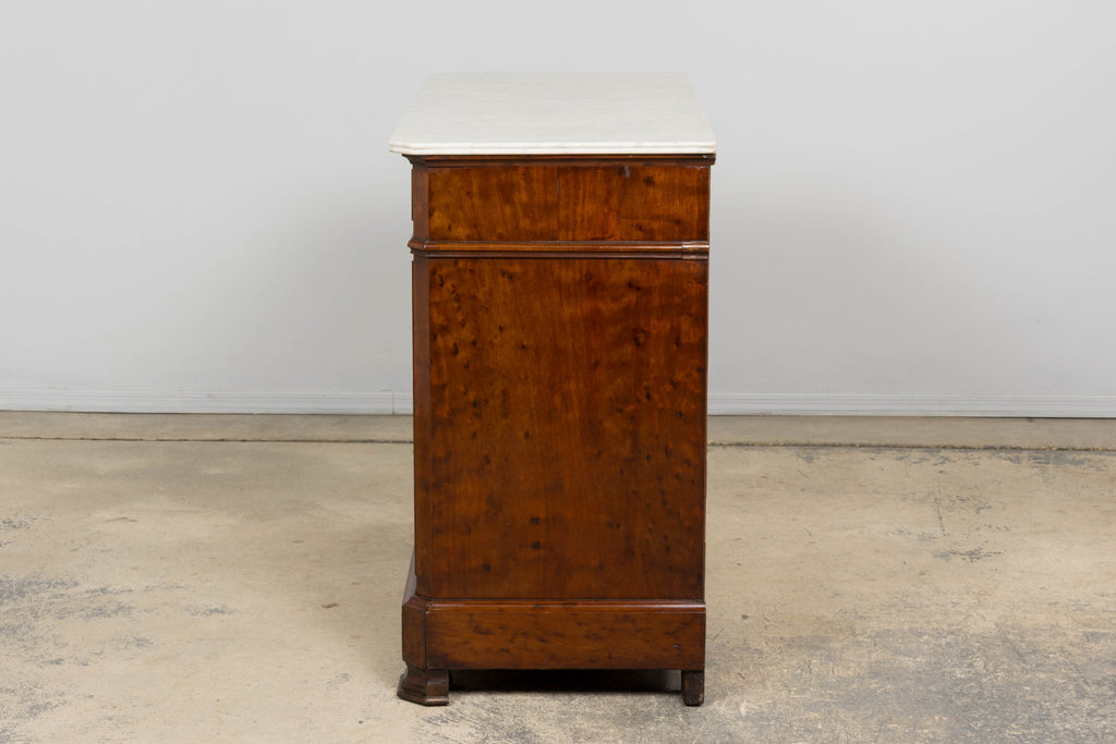 19th Century French Louis Philippe Burl Walnut Commode W/ Carrara Marble