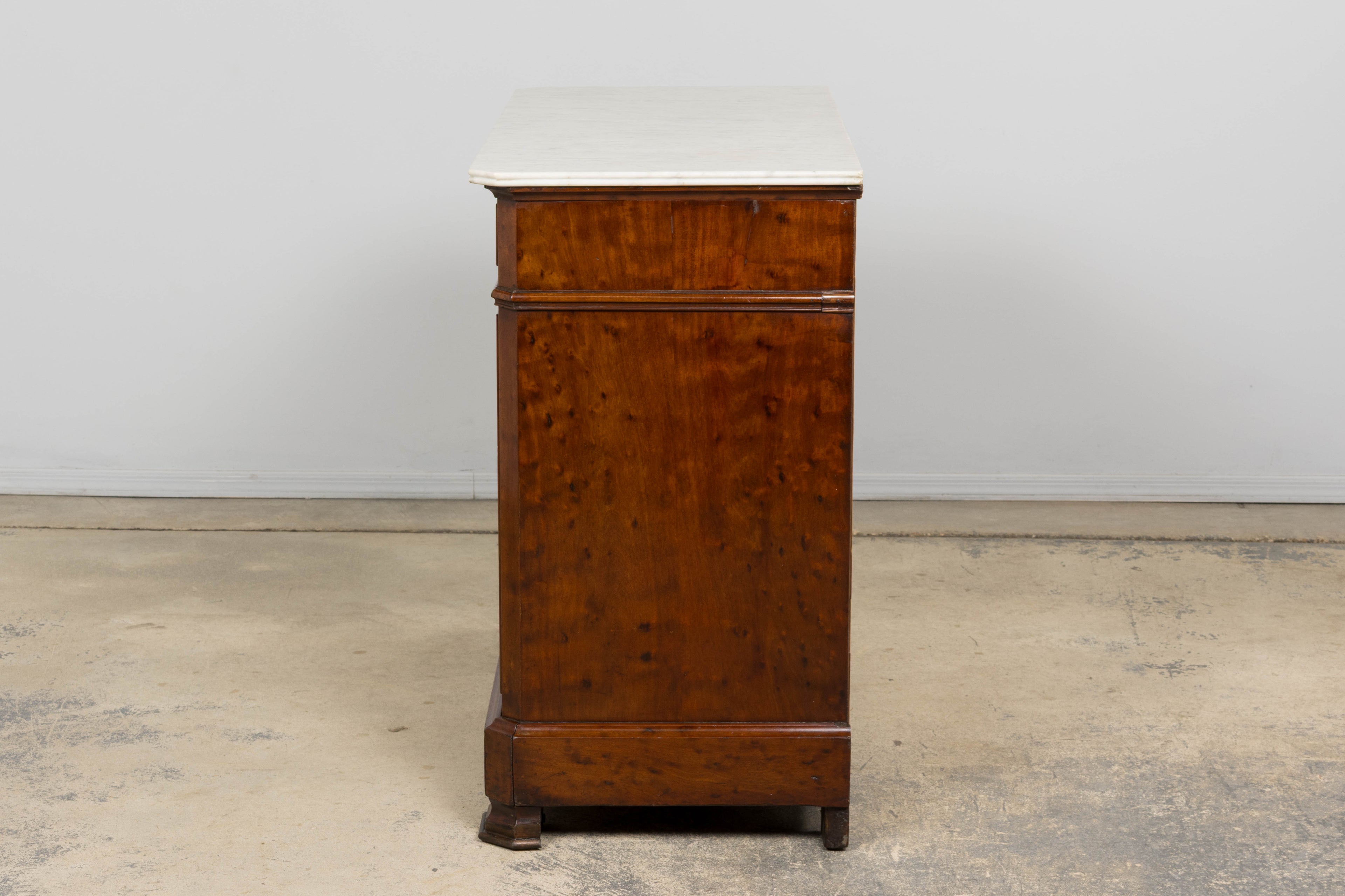19th Century French Louis Philippe Burl Walnut Commode W/ Carrara Marble