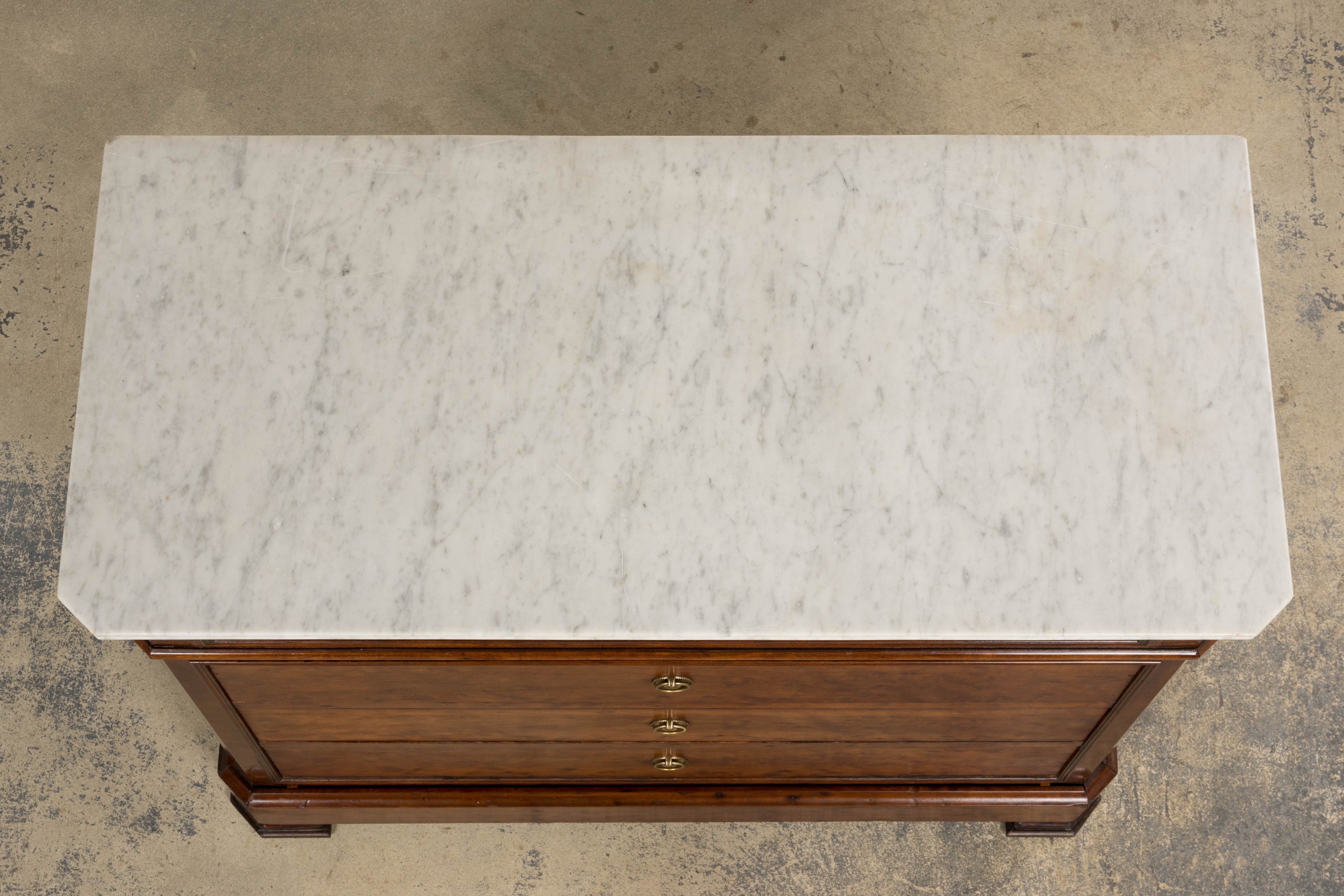 19th Century French Louis Philippe Burl Walnut Commode W/ Carrara Marble