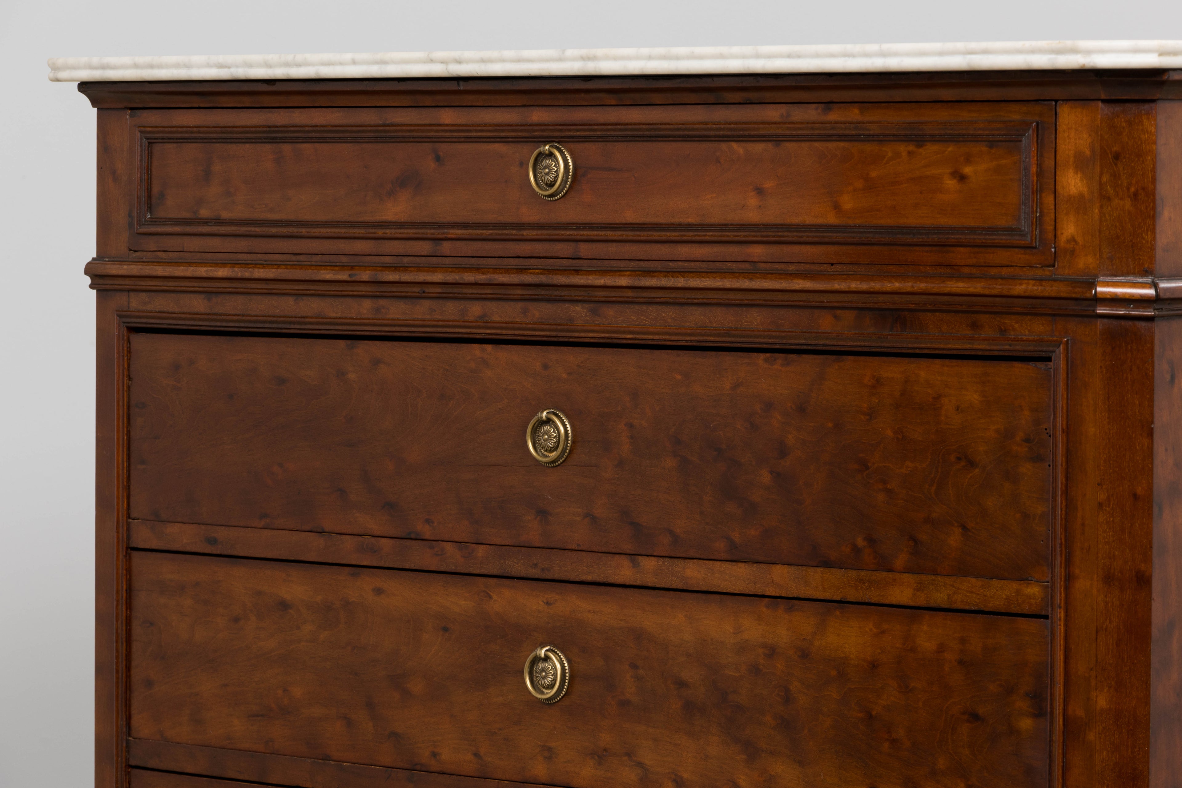 19th Century French Louis Philippe Burl Walnut Commode W/ Carrara Marble