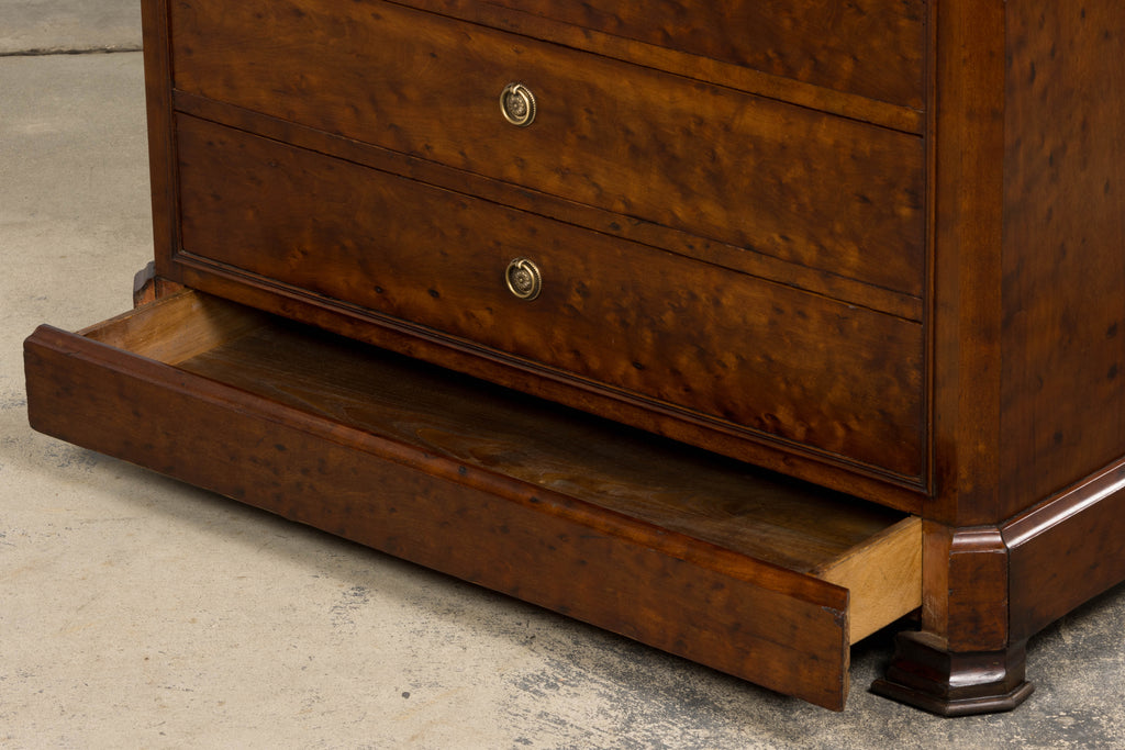 19th Century French Louis Philippe Burl Walnut Commode W/ Carrara Marble