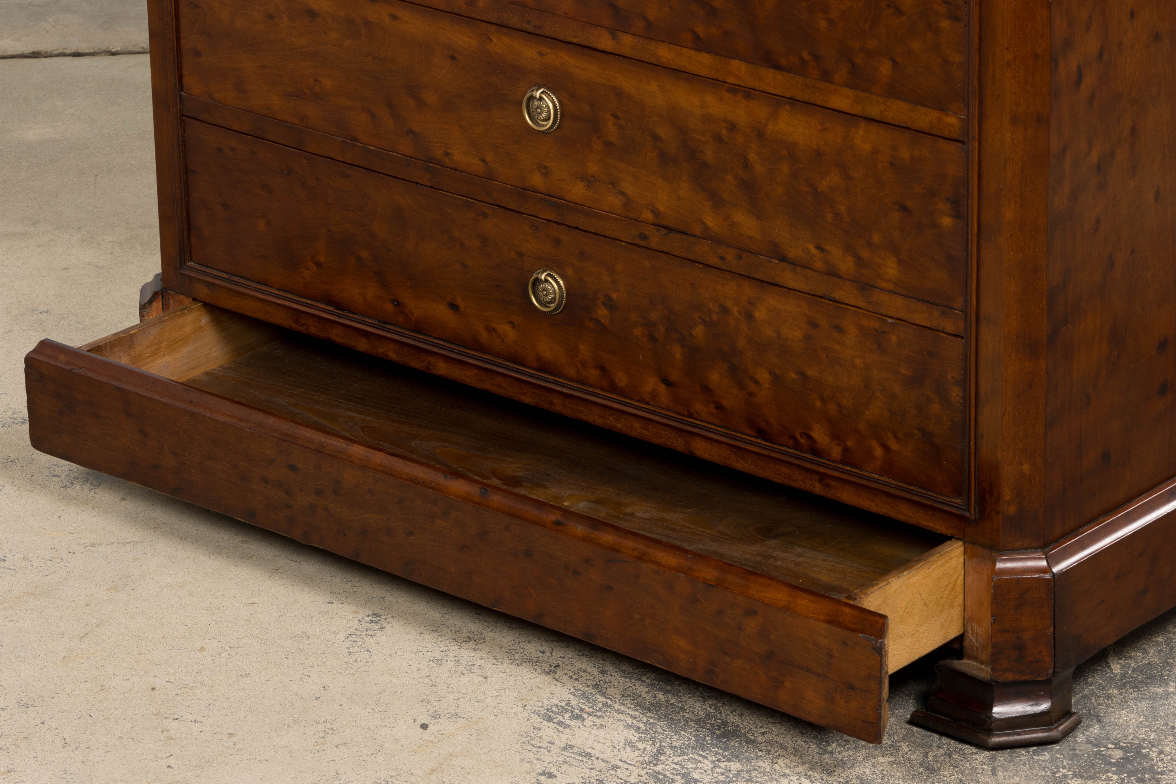19th Century French Louis Philippe Burl Walnut Commode W/ Carrara Marble