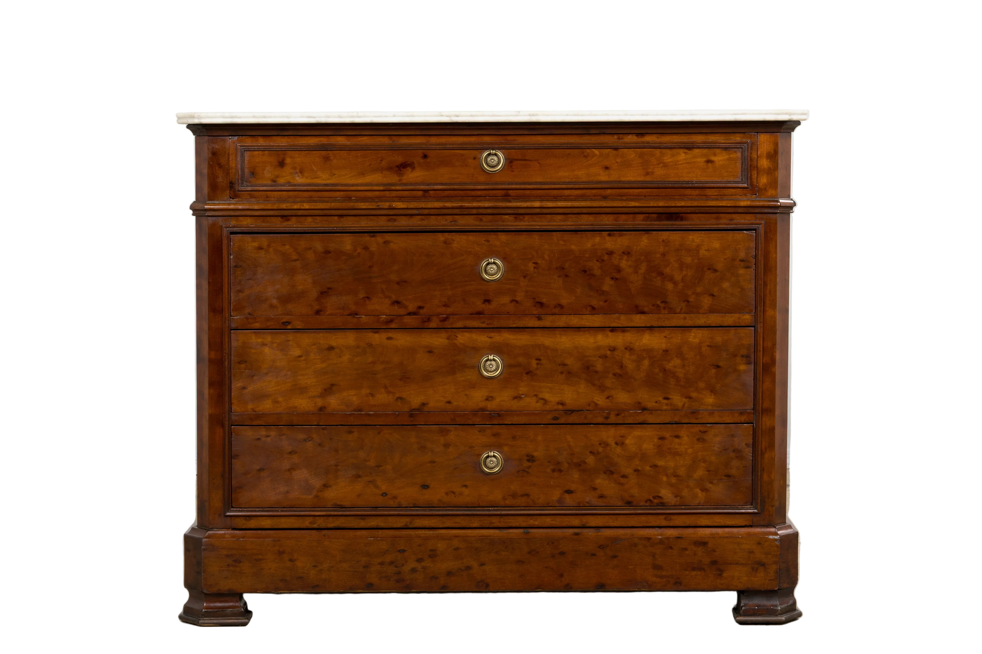 19th Century French Louis Philippe Burl Walnut Commode W/ Carrara Marble