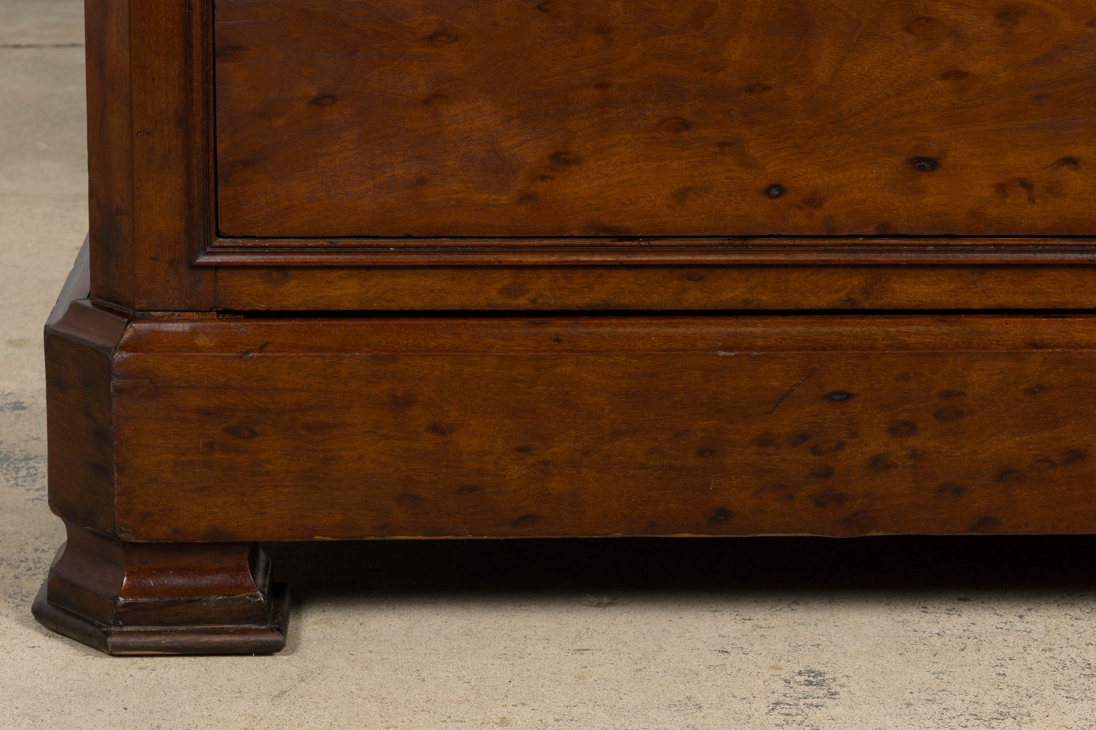 19th Century French Louis Philippe Burl Walnut Commode W/ Carrara Marble