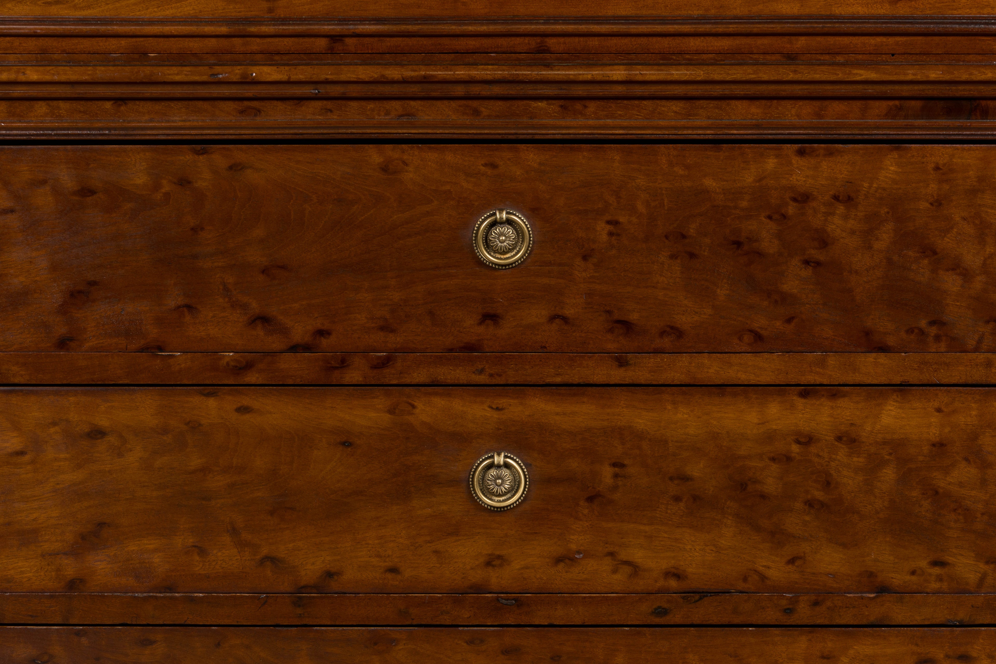19th Century French Louis Philippe Burl Walnut Commode W/ Carrara Marble