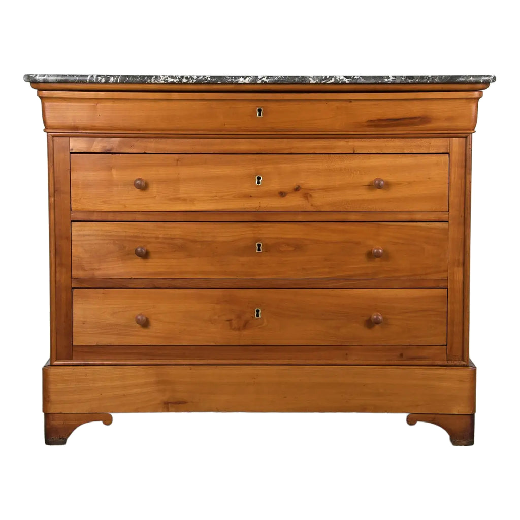 19th Century French Louis Philippe Maple Chest Of Drawers W/ Marble Top
