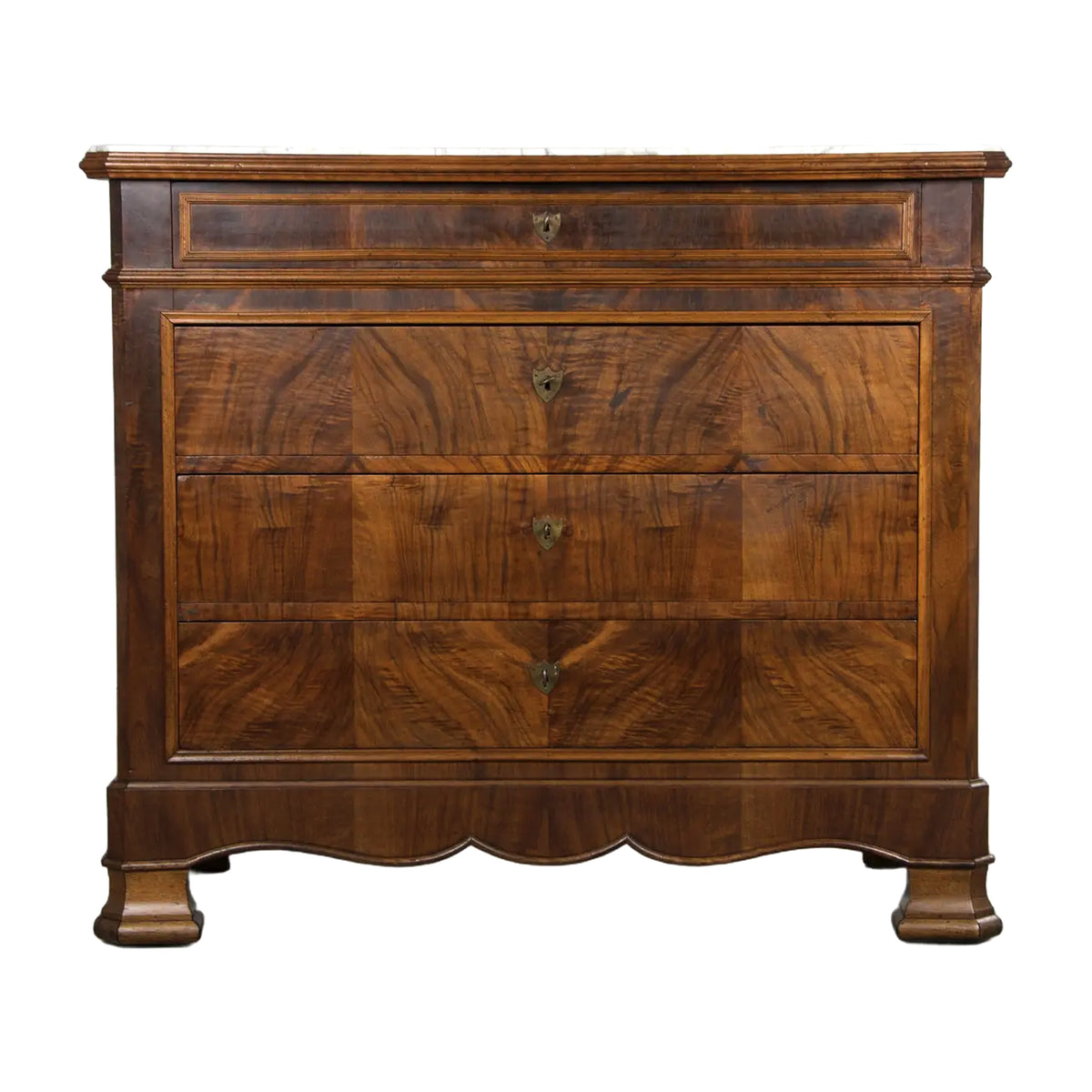 19th Century French Louis Philippe Walnut Chest Of Drawers W/ Marble Top