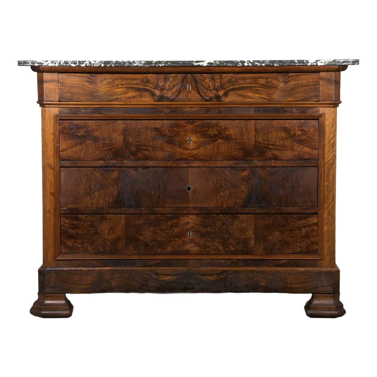 19th Century French Louis Philippe Walnut Chest Of Drawers W/ Marble Top