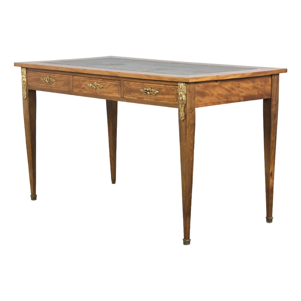 19th Century French Louis XVI Style Satinwood Writing Desk W/ Green Vinyl