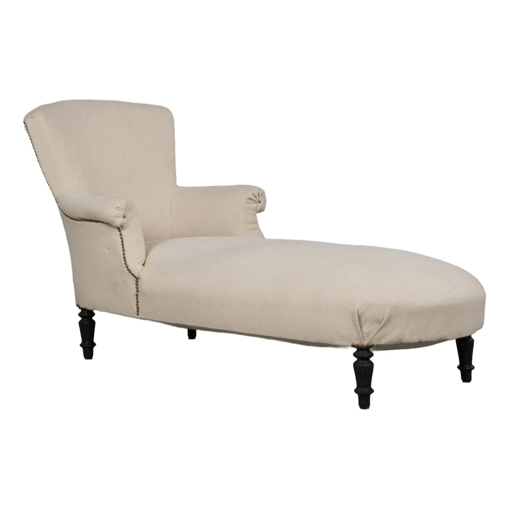 19th Century French Napoleon III Chaise Lounge W/ Off-White Fabric