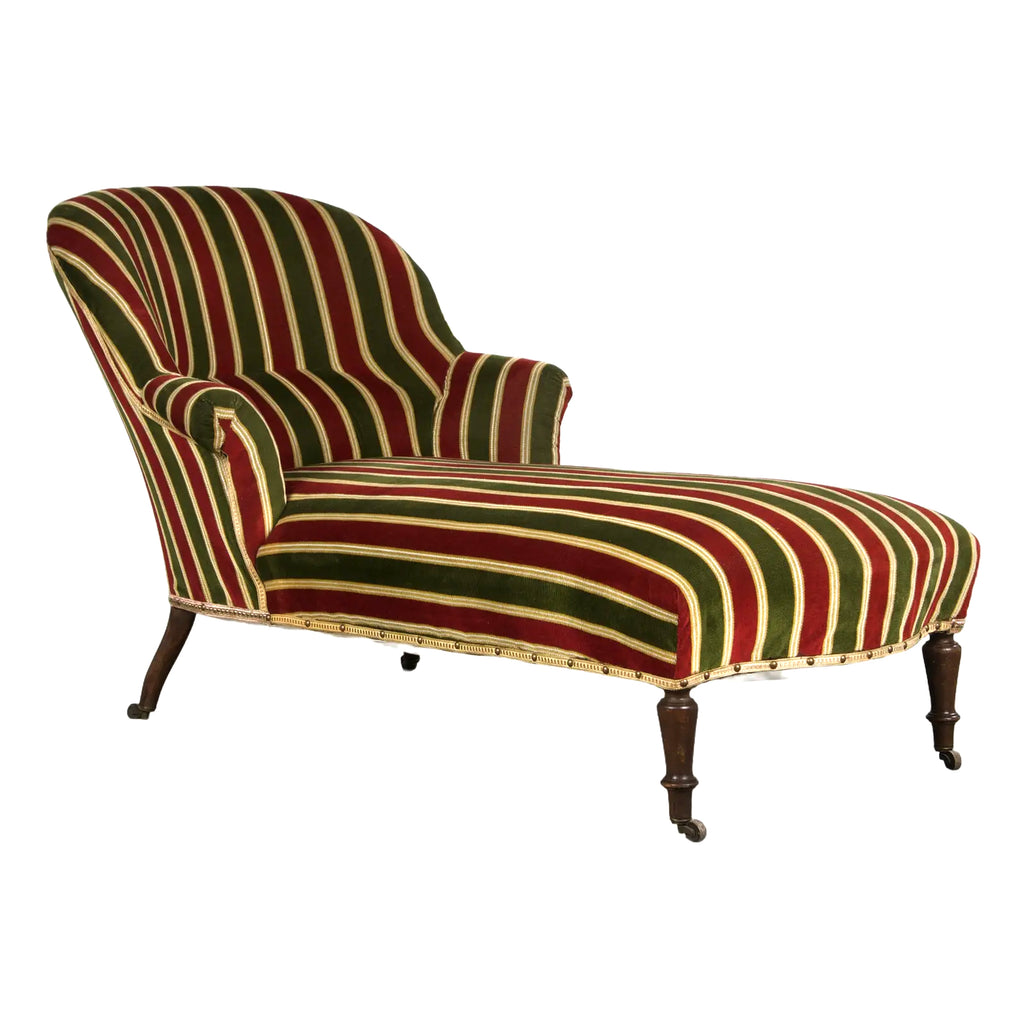 19th Century French Napoleon III Chaise Lounge in Striped Velvet
