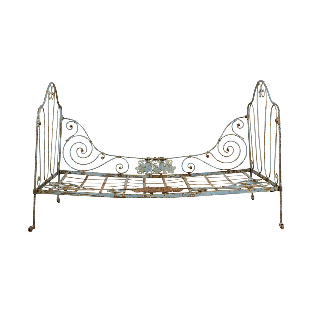 19th Century French Napoleon III Wrought Iron Painted Blue Outdoor Daybed
