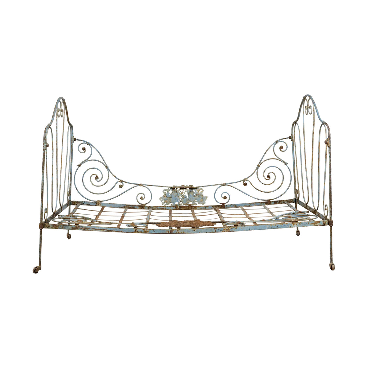 19th Century French Napoleon III Wrought Iron Painted Blue Outdoor Daybed