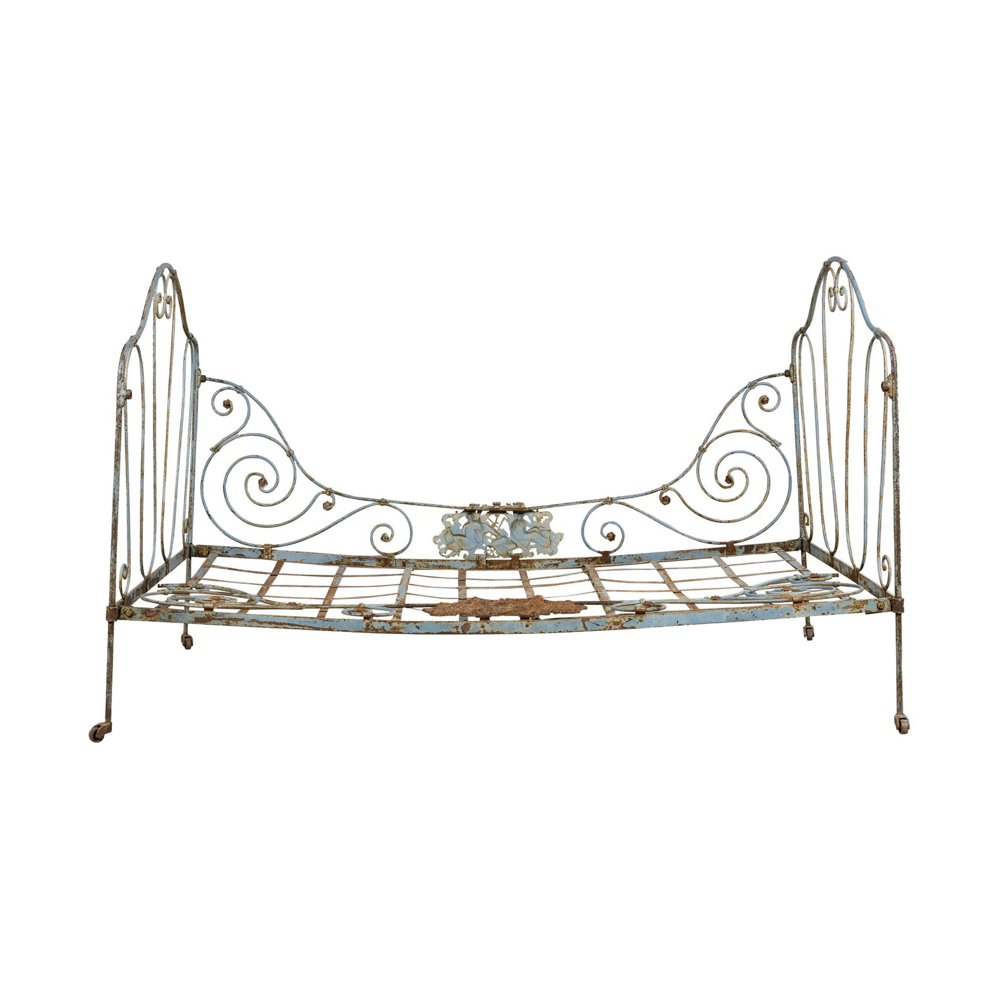 19th Century French Napoleon III Wrought Iron Painted Blue Outdoor Daybed
