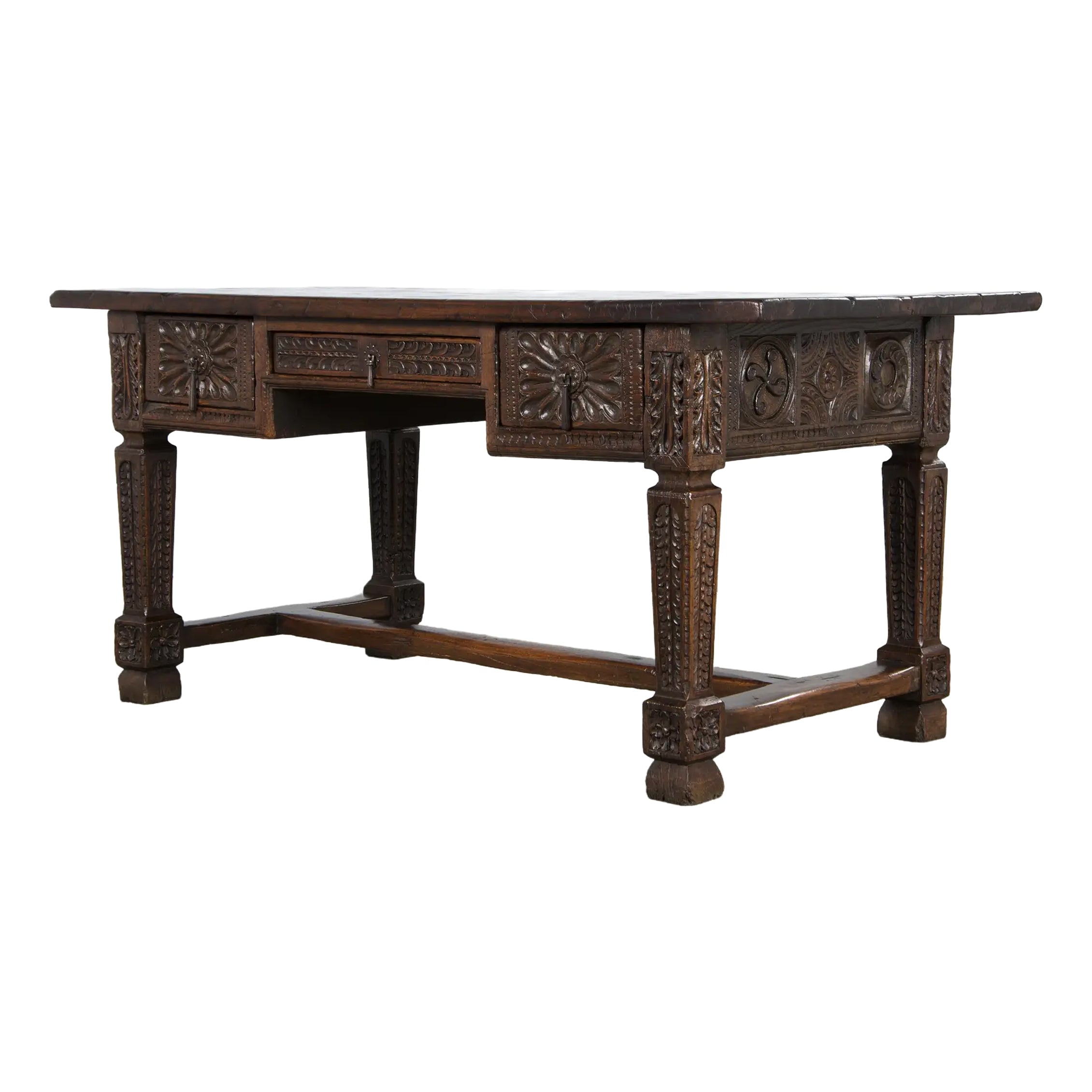 Early 19th Century Spanish Baroque Carved Mixed Wood Writing Desk
