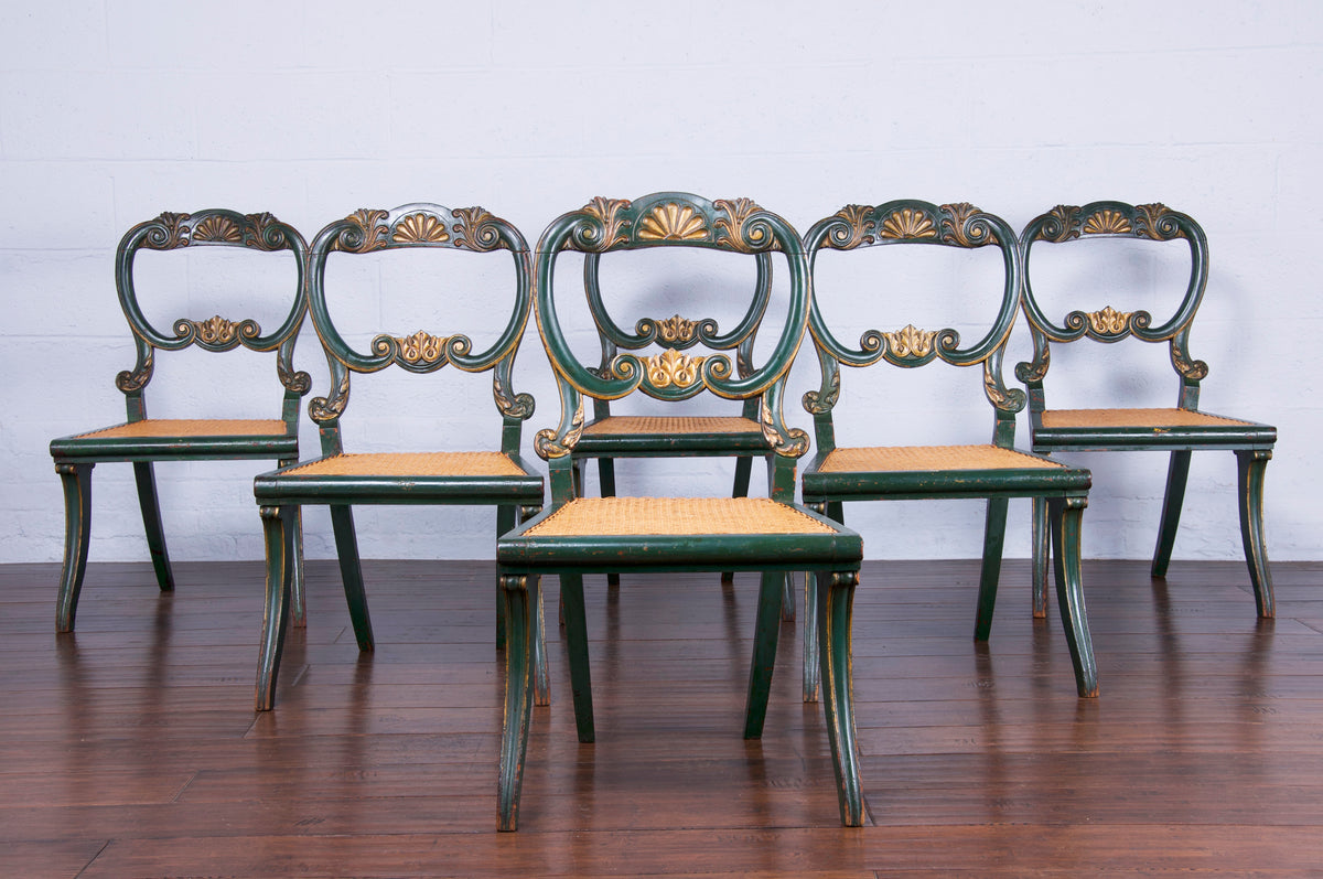 19th Century French Provincial Painted Dining Chairs W/ Cane Seats - Set of 6