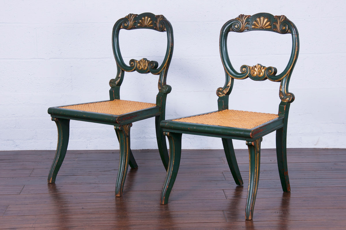19th Century French Provincial Painted Dining Chairs W/ Cane Seats - Set of 6
