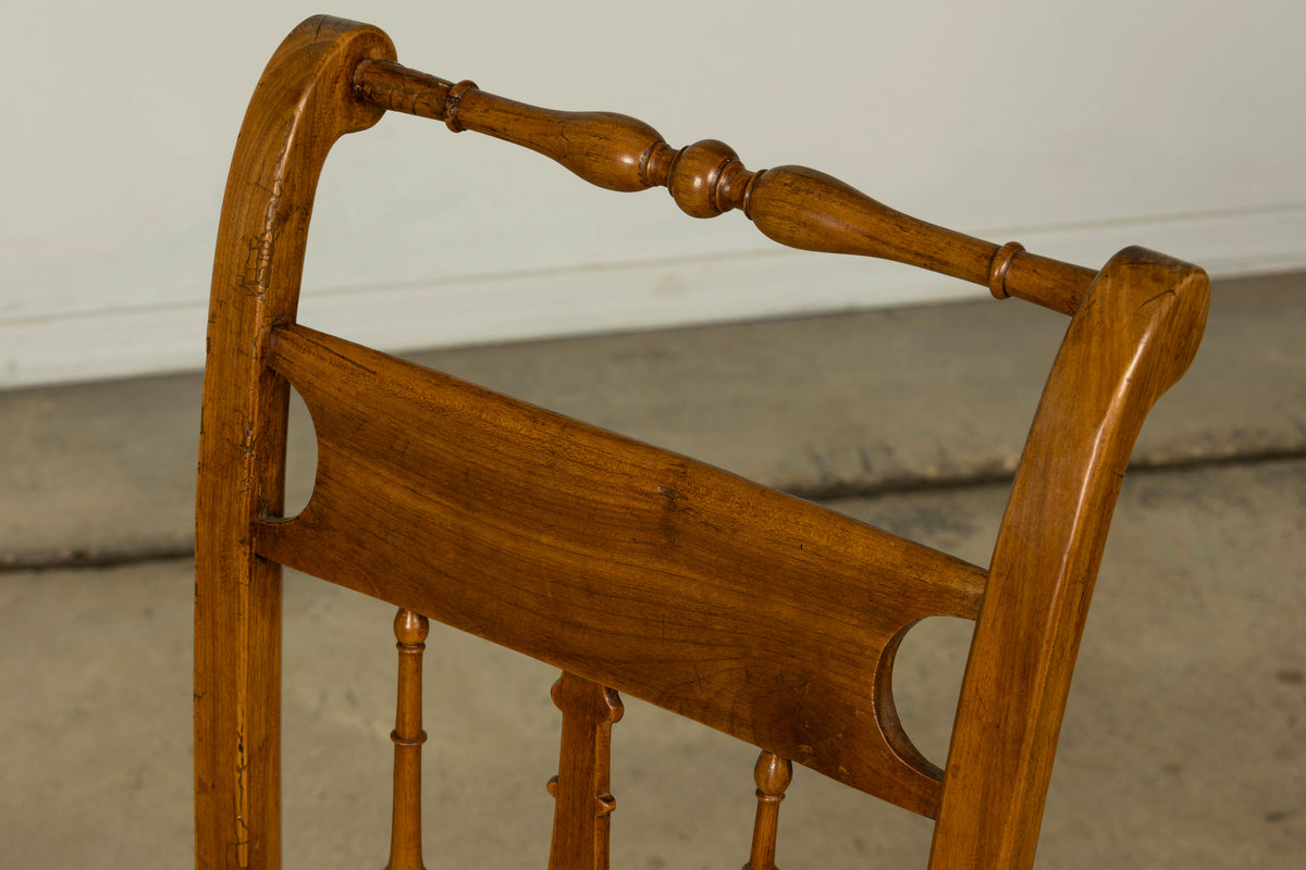 Set of 10 Late 19th Century French Provincial Walnut Dining Chairs in Green Ticking Stripe