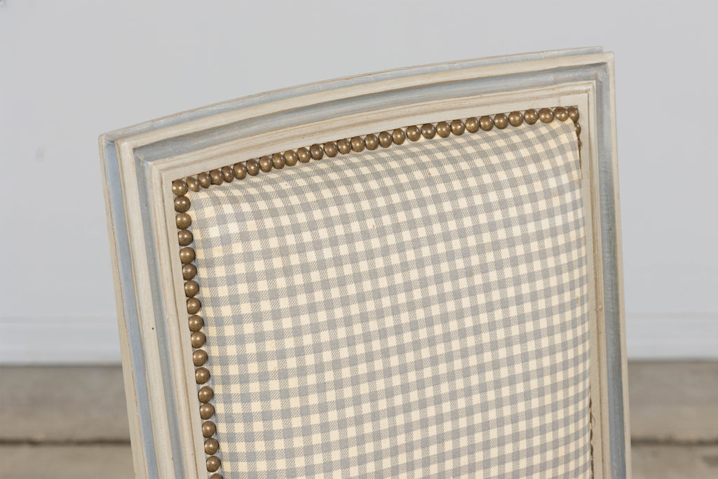 Set of Eight Early 20th Century French Louis XVI Style Painted Dining Chairs with Gingham Upholstery, Paris